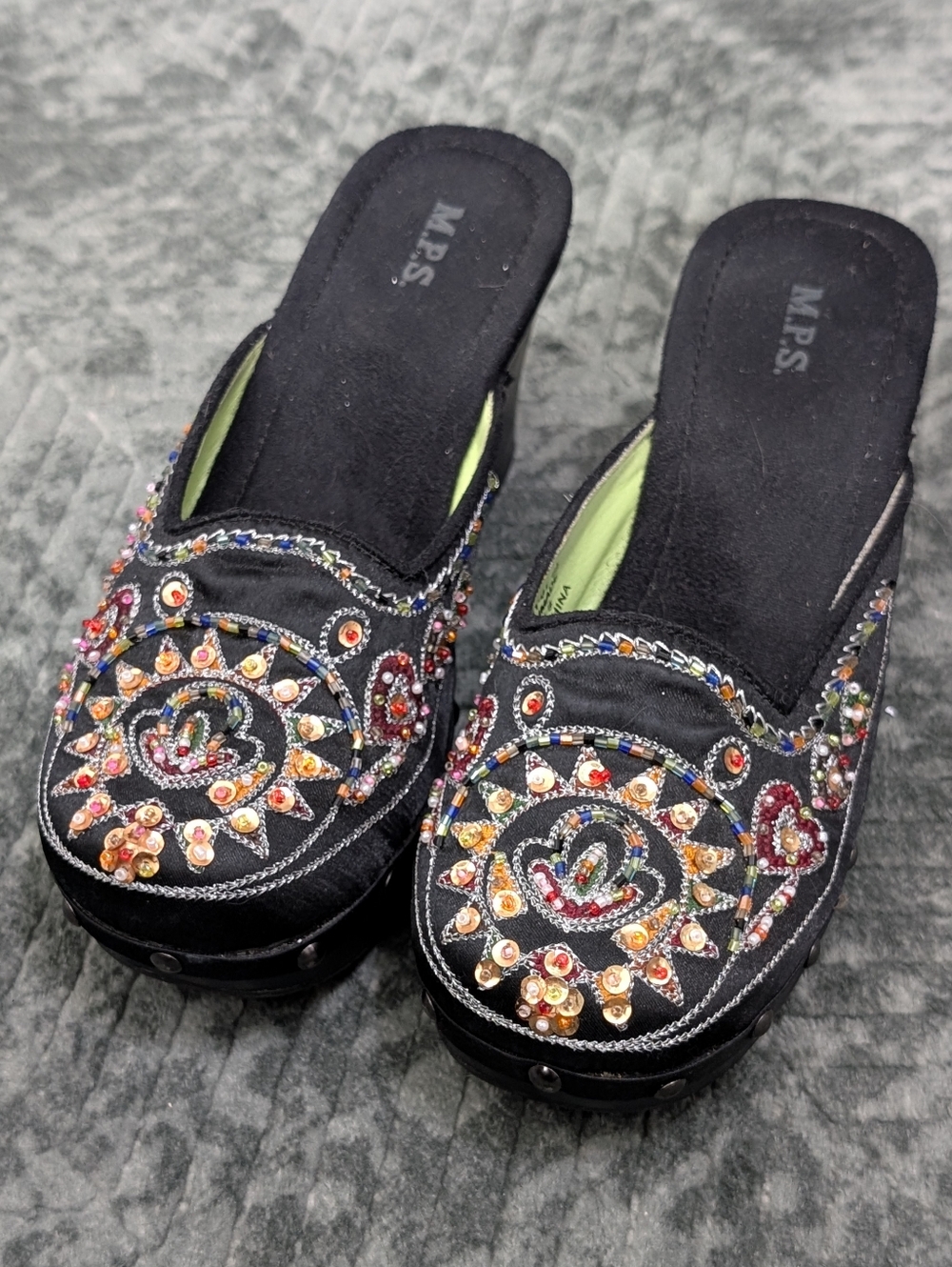 M.P.S. Beaded Embellished Black Clog Mules Size 6.5